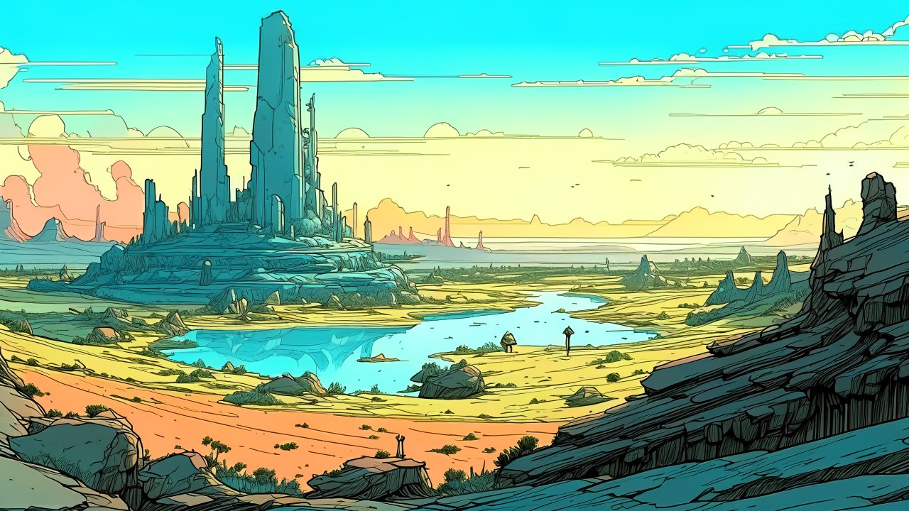 Futuristic Tower in a Vast Desert Landscape
