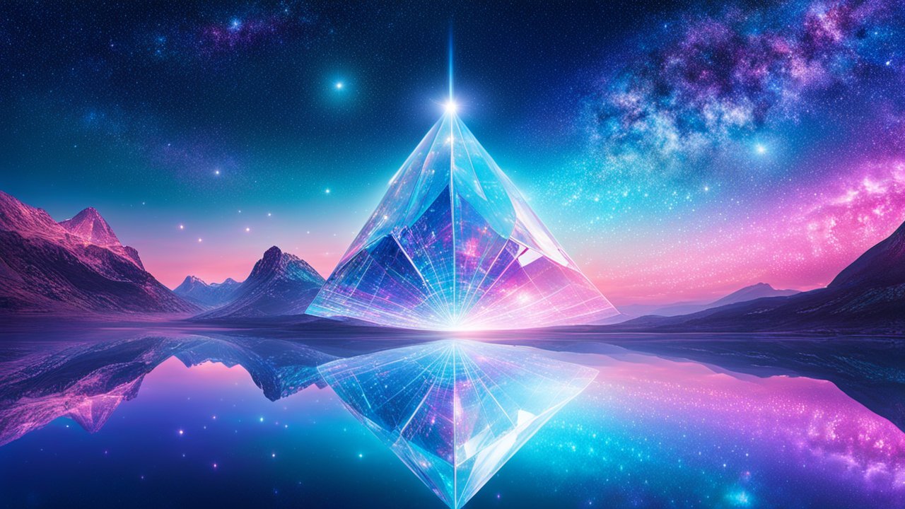 Futuristic Transparent Pyramid in Cosmic Landscape