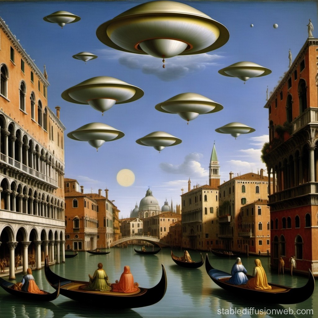 Futuristic UFOs Hovering Over Venice Canal