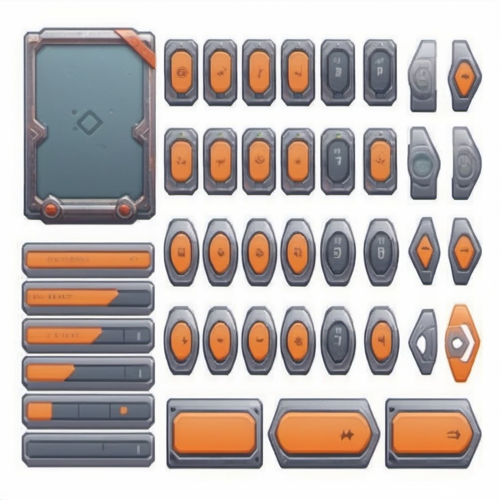 Futuristic UI Button and Panel Set in Orange and Gray