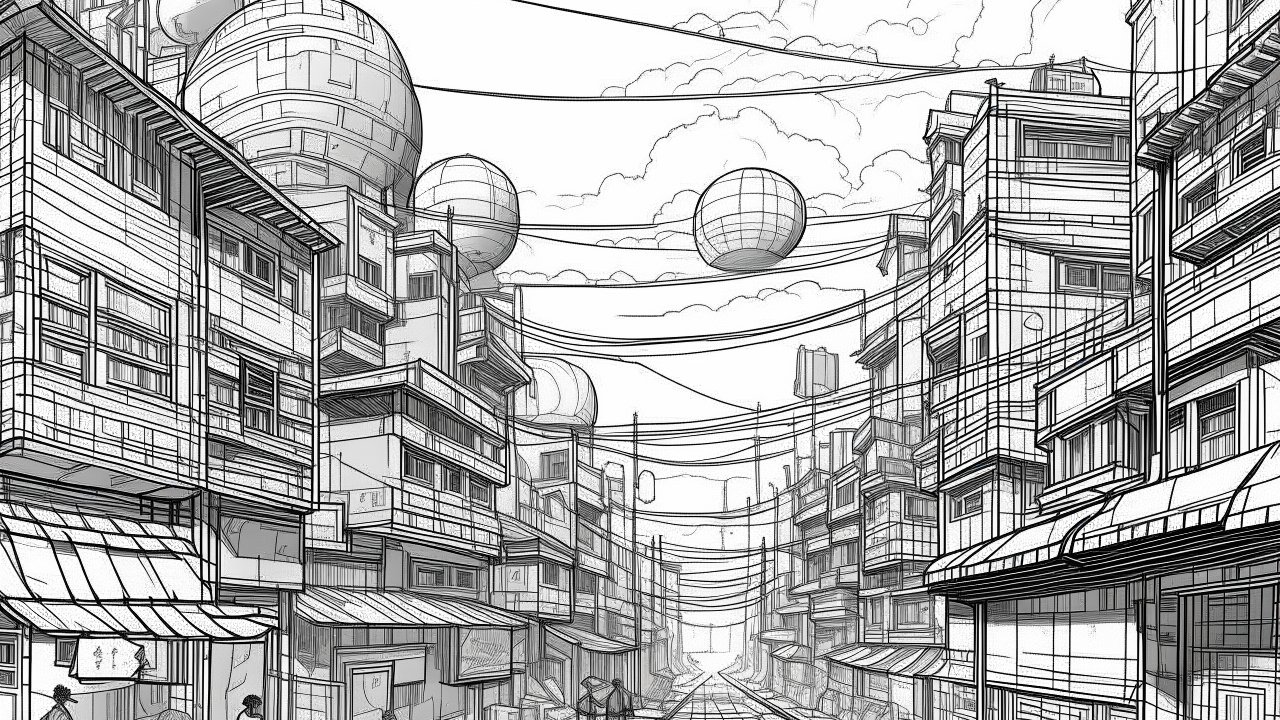 Futuristic Urban Street with Floating Spheres
