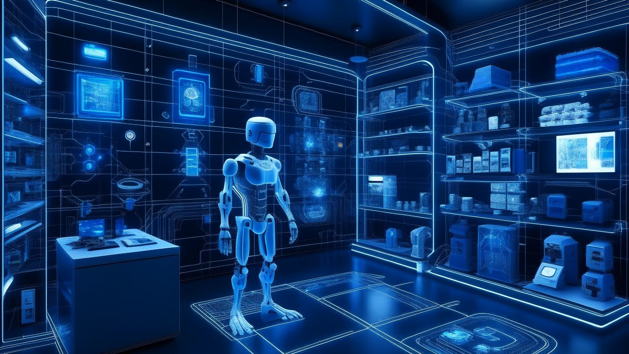 Futuristic Virtual Reality Laboratory with Humanoid Robot