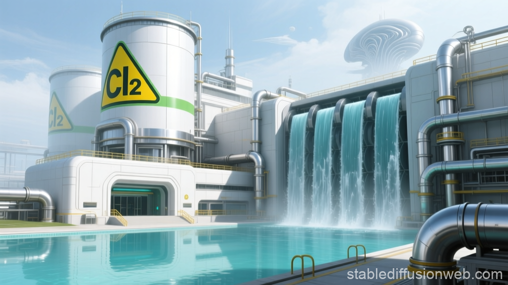 Futuristic Water Treatment Facility with Chlorine Tanks
