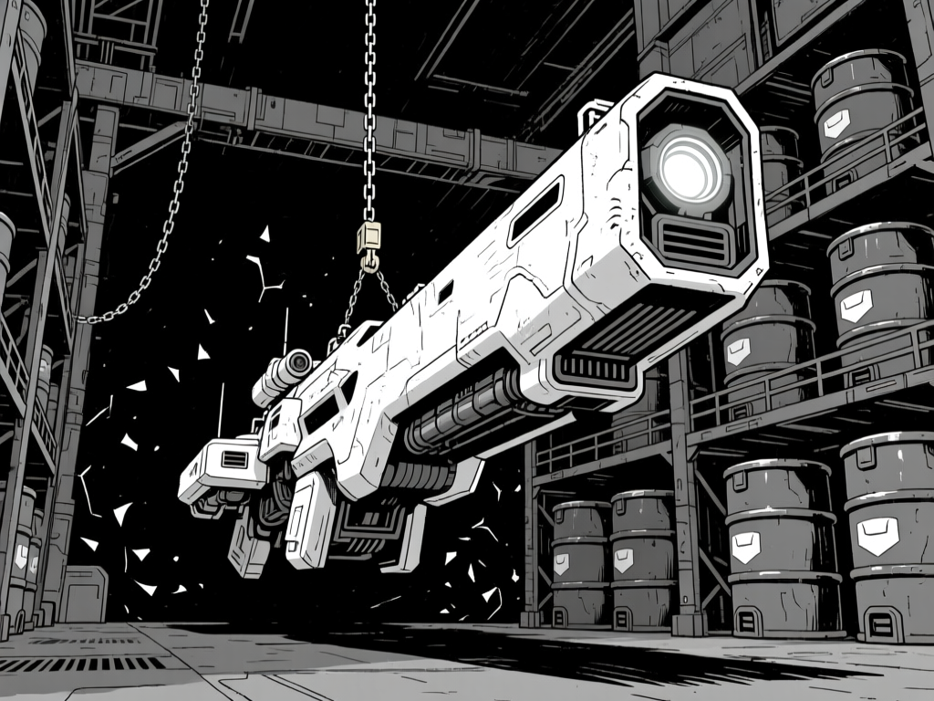 Futuristic Weapon Chamber in Industrial Warehouse