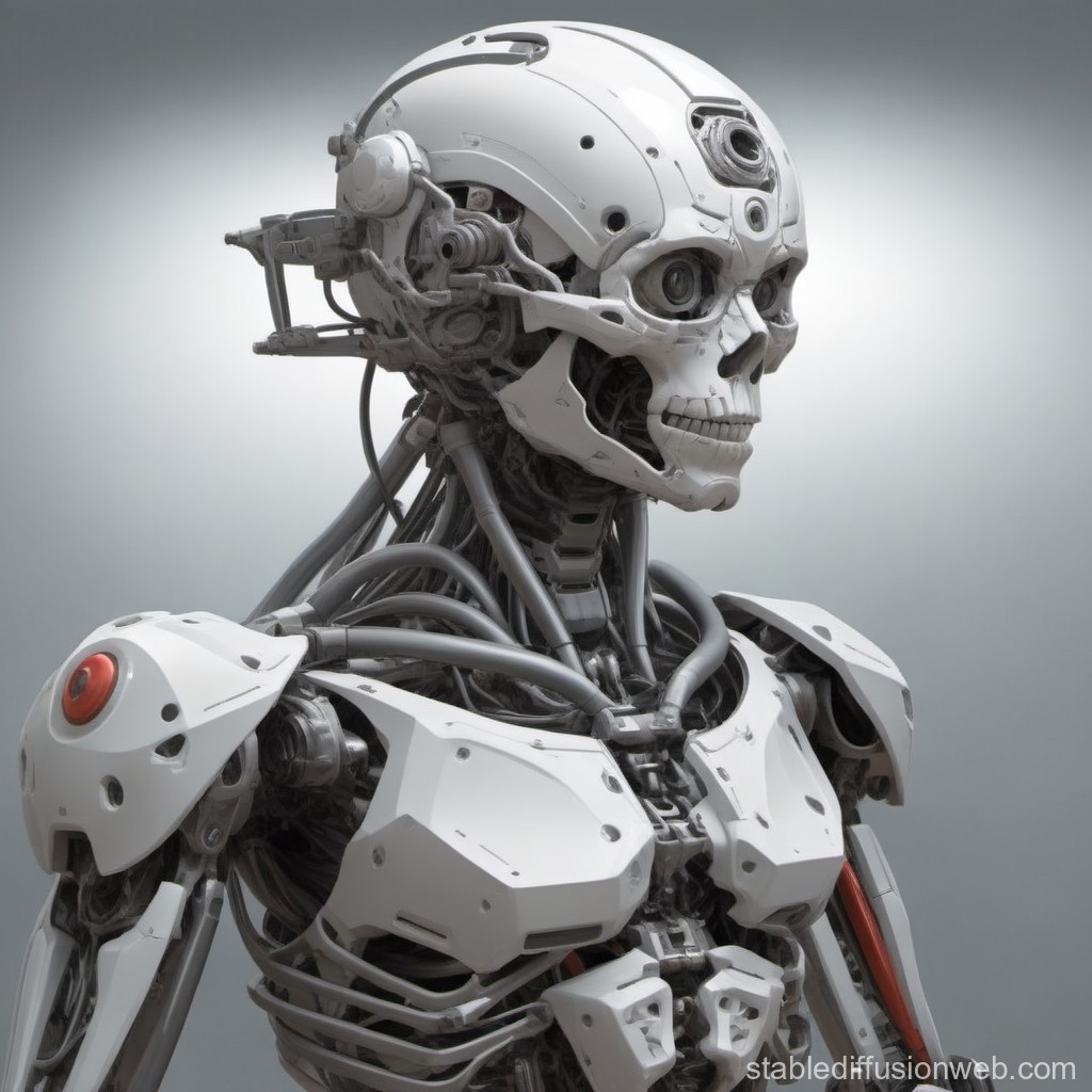Futuristic White Robot with Skeletal Design