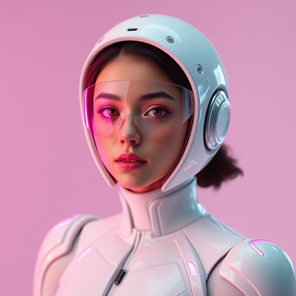 Futuristic Woman in Sleek White Space Suit with Transparent Visor