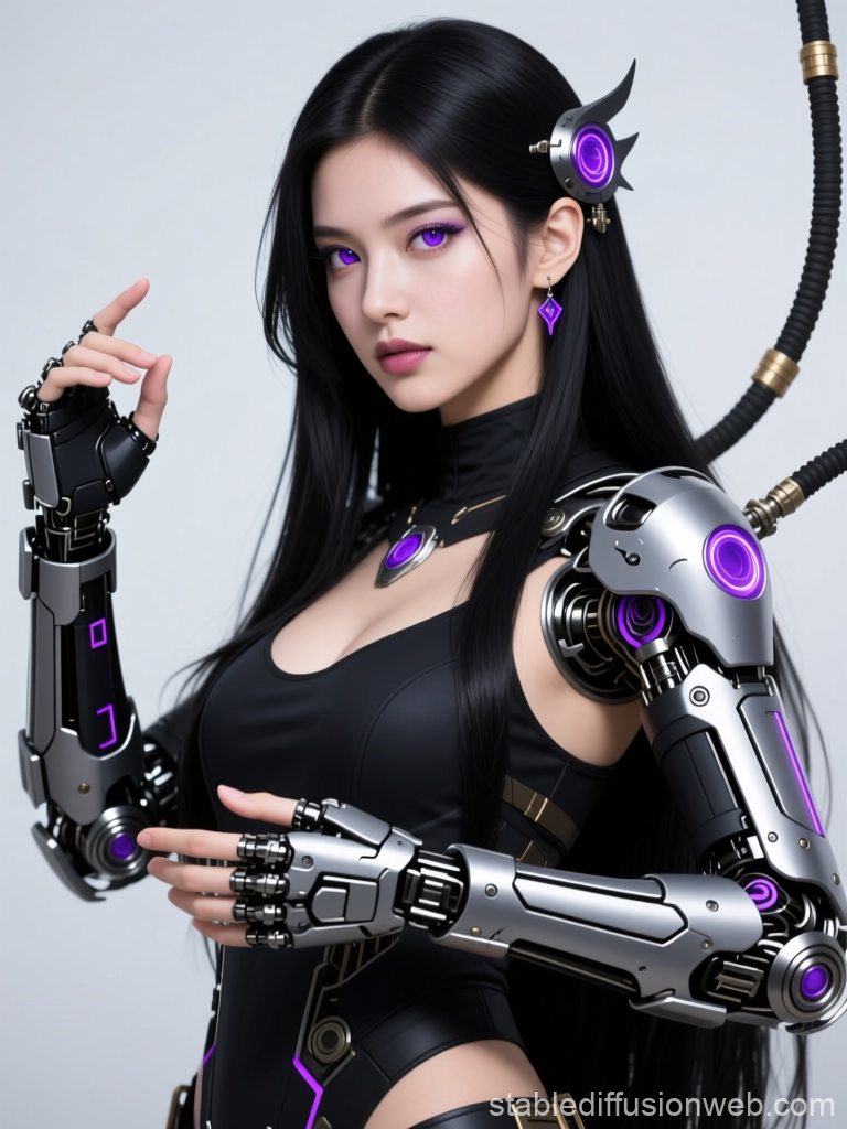 Futuristic Woman with Cybernetic Exoskeleton and Purple Accents