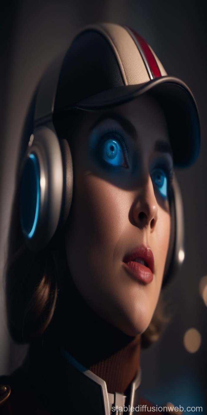 Futuristic Woman with Glowing Blue Eyes and Headphones
