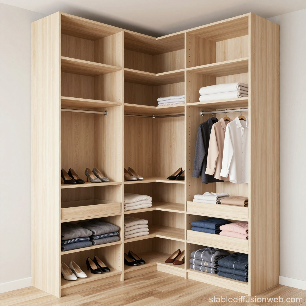 G-Shaped Wooden Dressing Room Closet with Organized Shelves