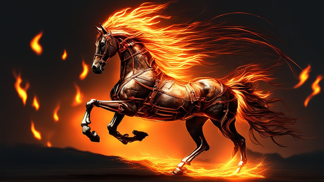 Galloping Fire Spirit Horse with Flaming Mane