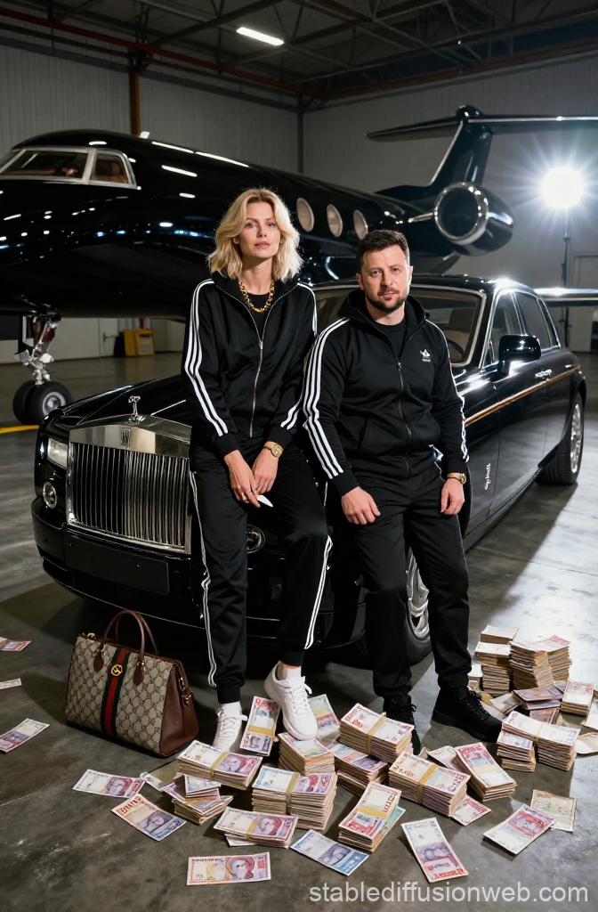 Gangster Style Diplomats Posing with Luxury Car and Cash