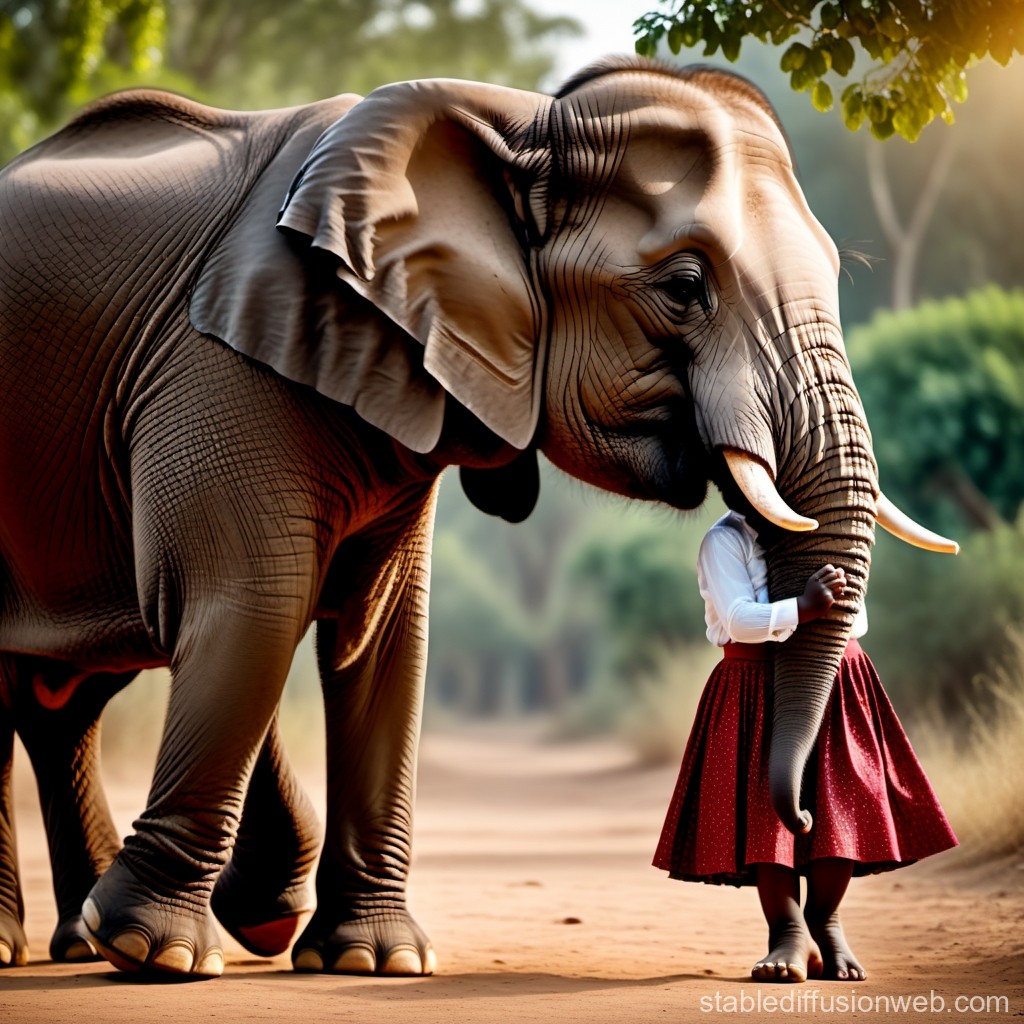 Gentle Bond Between Elephant and Child in Nature
