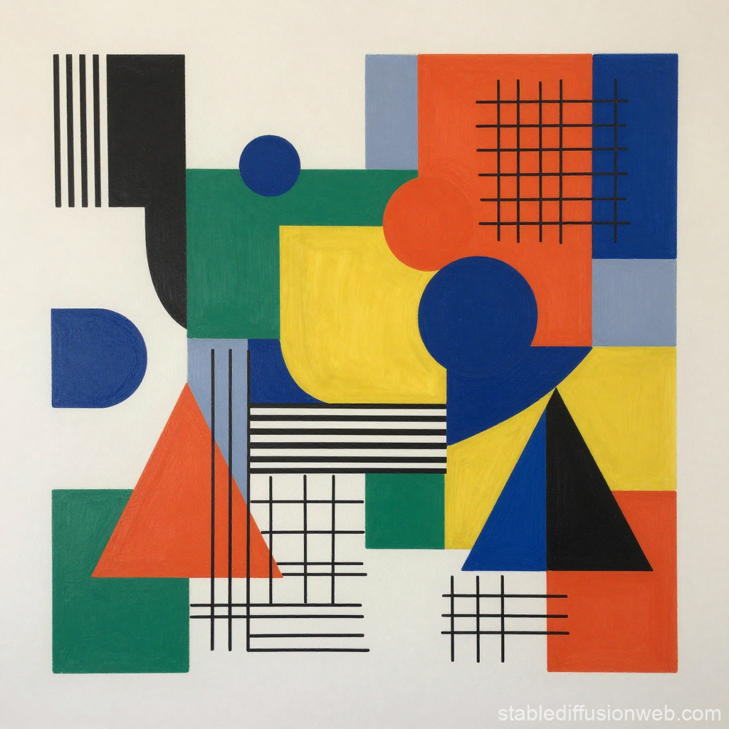 Geometric Abstract Composition with Primary Colors