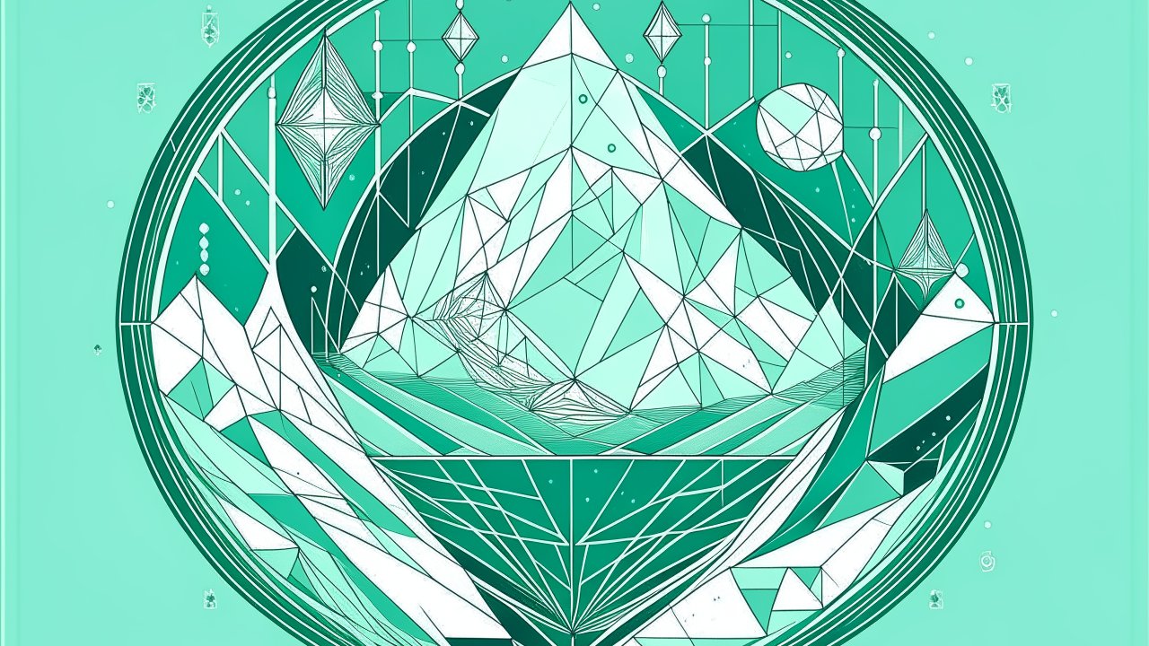 Geometric Line Art of a Mountain Landscape