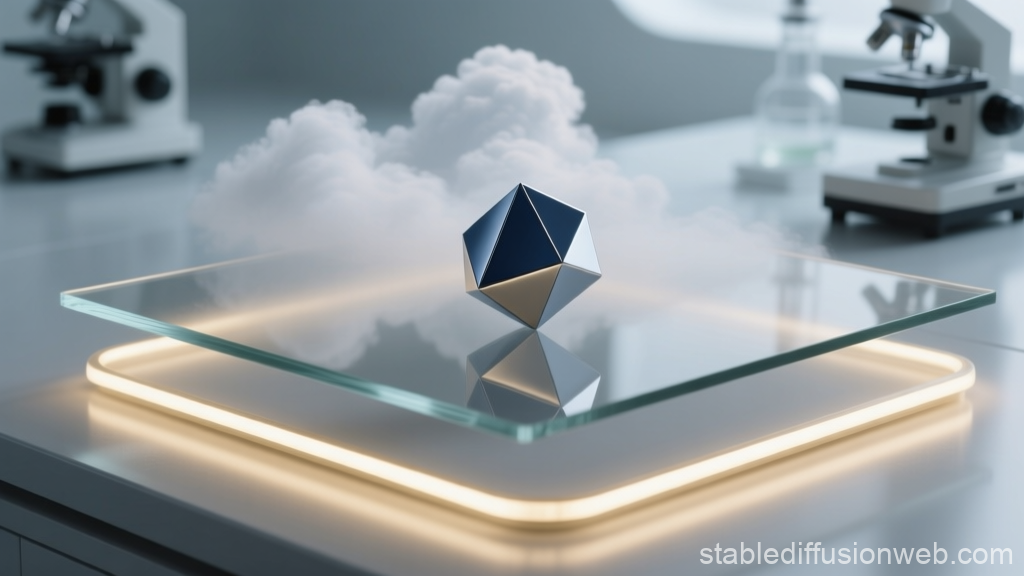 Geometric Shape on Illuminated Glass in Scientific Lab