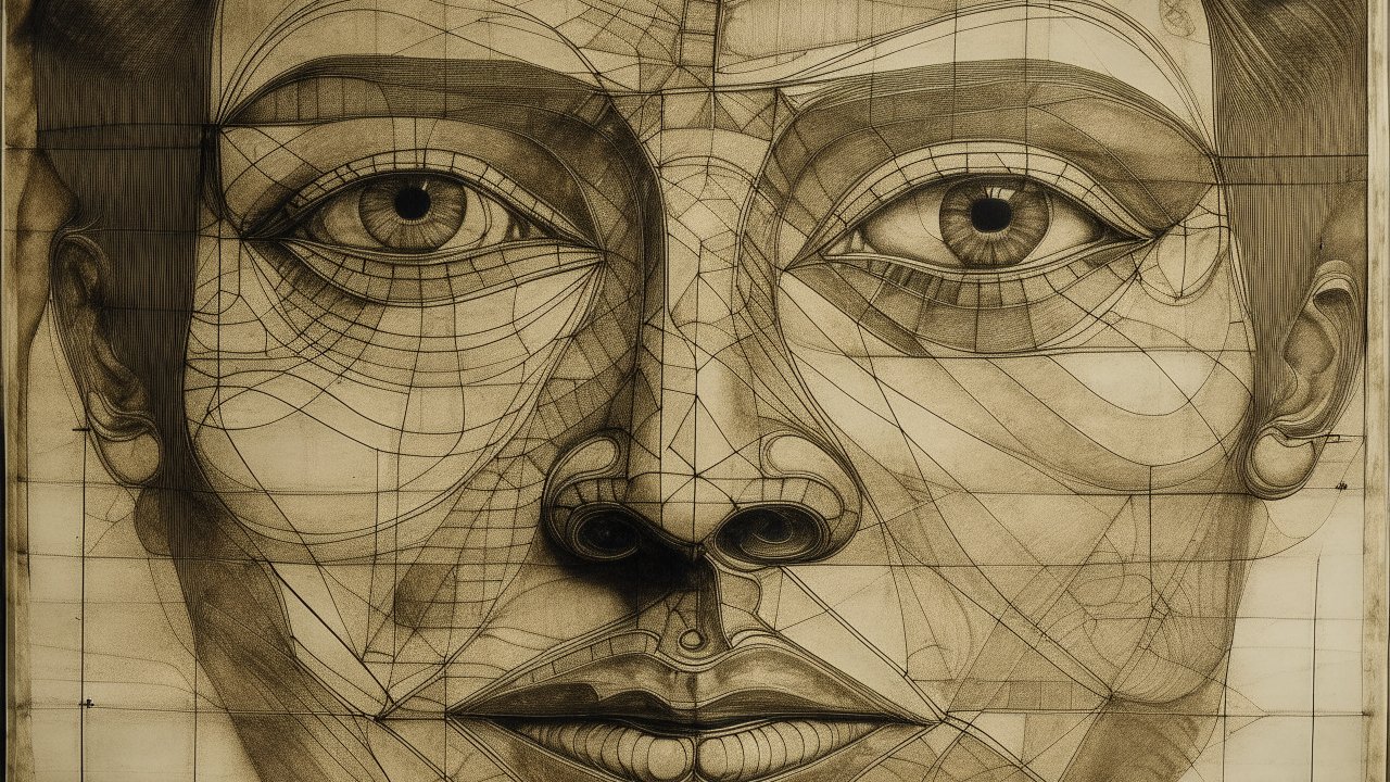 Geometric Study of a Human Face in Sepia Tones