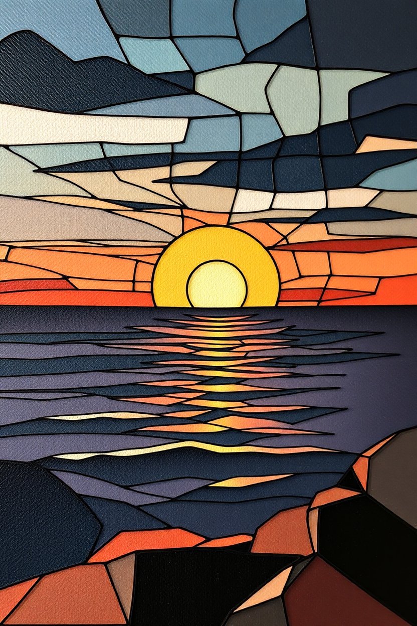 Geometric Sunset Over Ocean