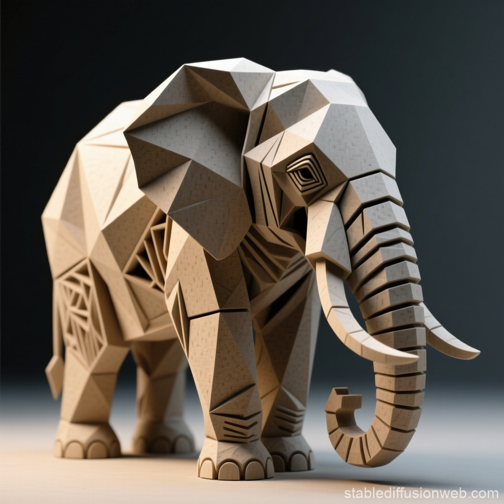 Geometric Wooden Elephant Statuette
