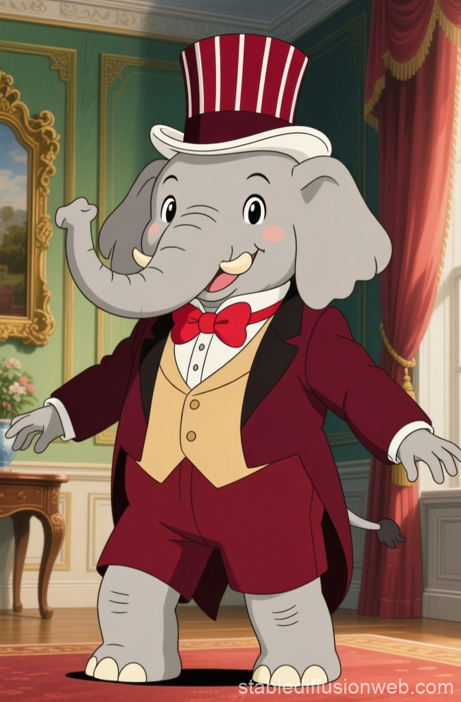 Ghibli-Style Elephant in Aristocratic Attire