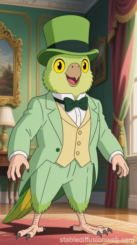 Ghibli-Style Parakeet Aristocrat in Elegant Suit