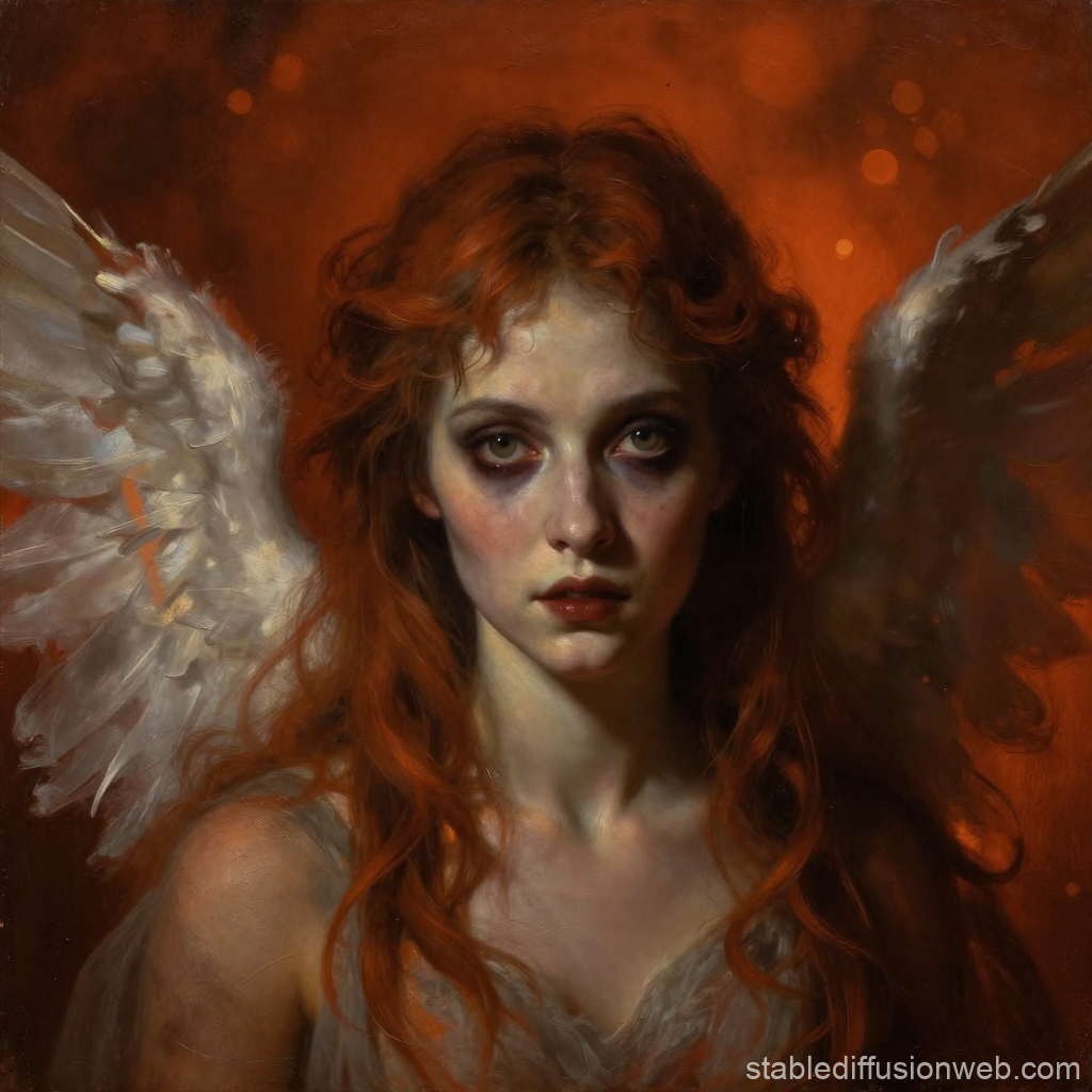Ghoulish Angel Portrait with Fiery Red Hair