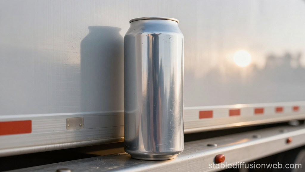 Giant Aluminum Can with Reflective Surface at Sunset