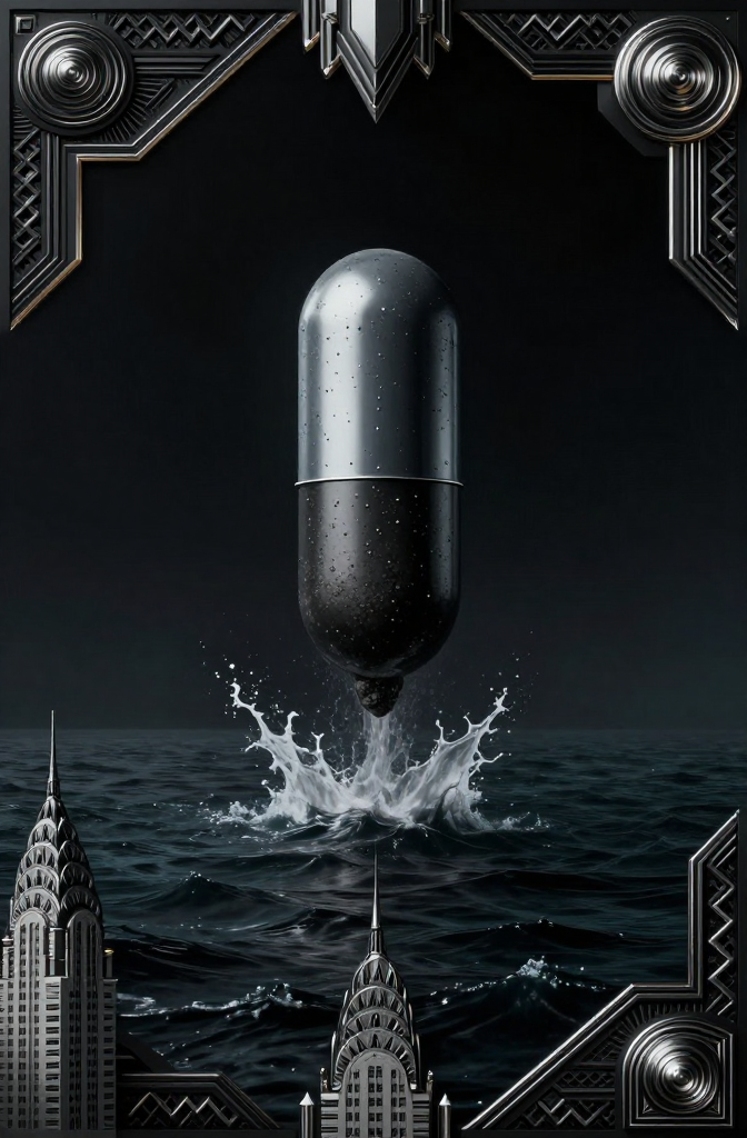 Giant Capsule Splashing into Dark Ocean