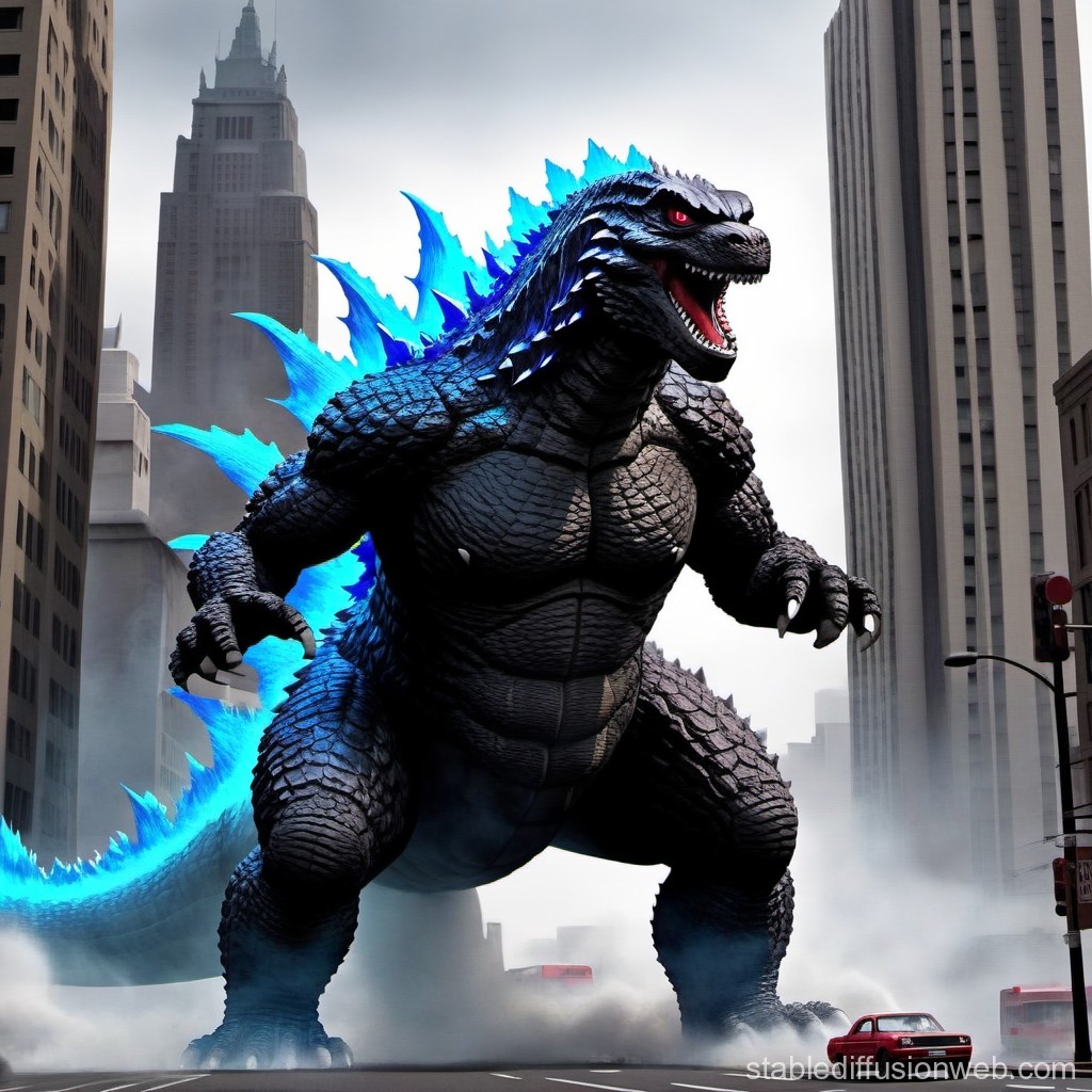 Giant Godzilla Monster Rampaging in City