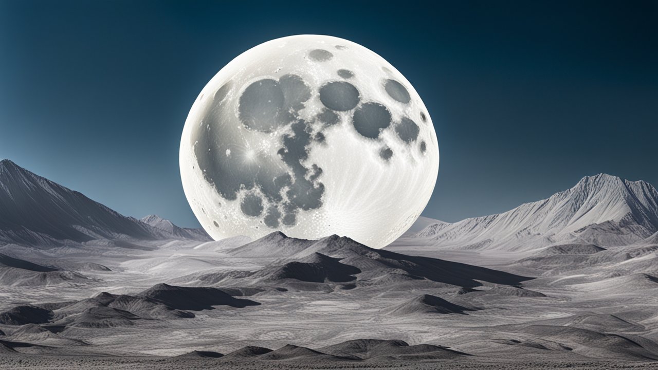 Giant Moon Rising Over Barren Mountain Landscape