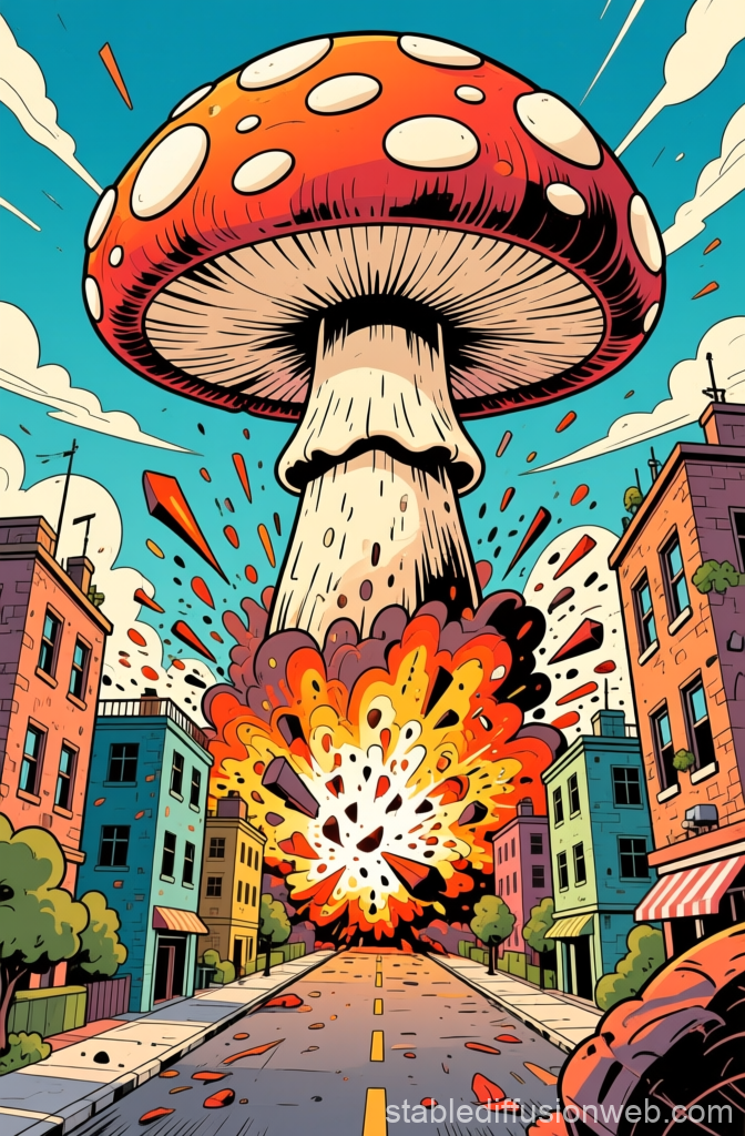 Giant Mushroom Cloud Explosion in City Street