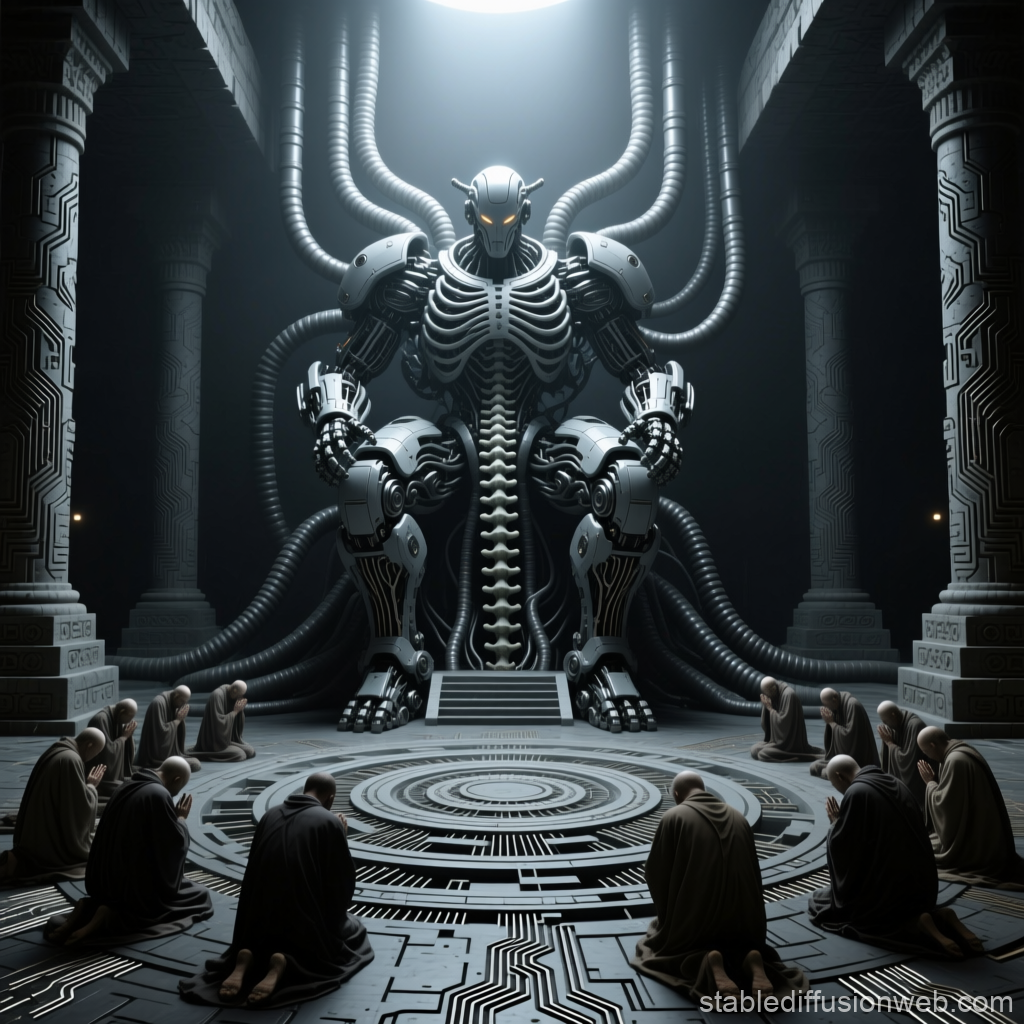 Gigerian God Machine in Futuristic Temple