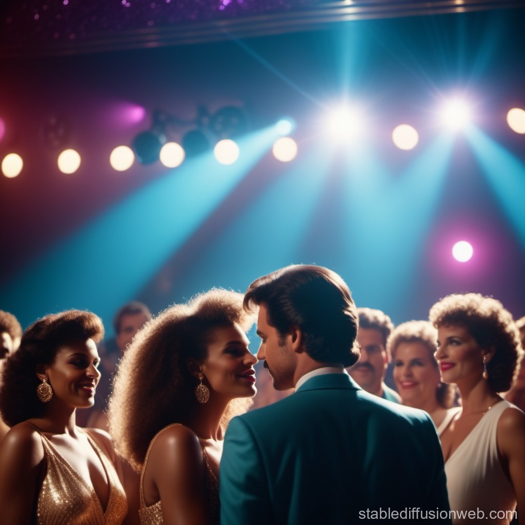 Glamorous 1980s Dance Party with Stylish Crowd