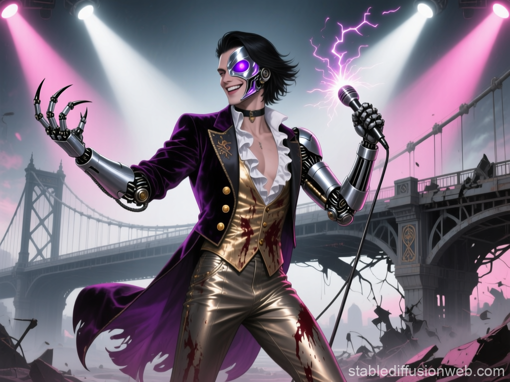 Glamorous Cyborg Showman with Electric Microphone