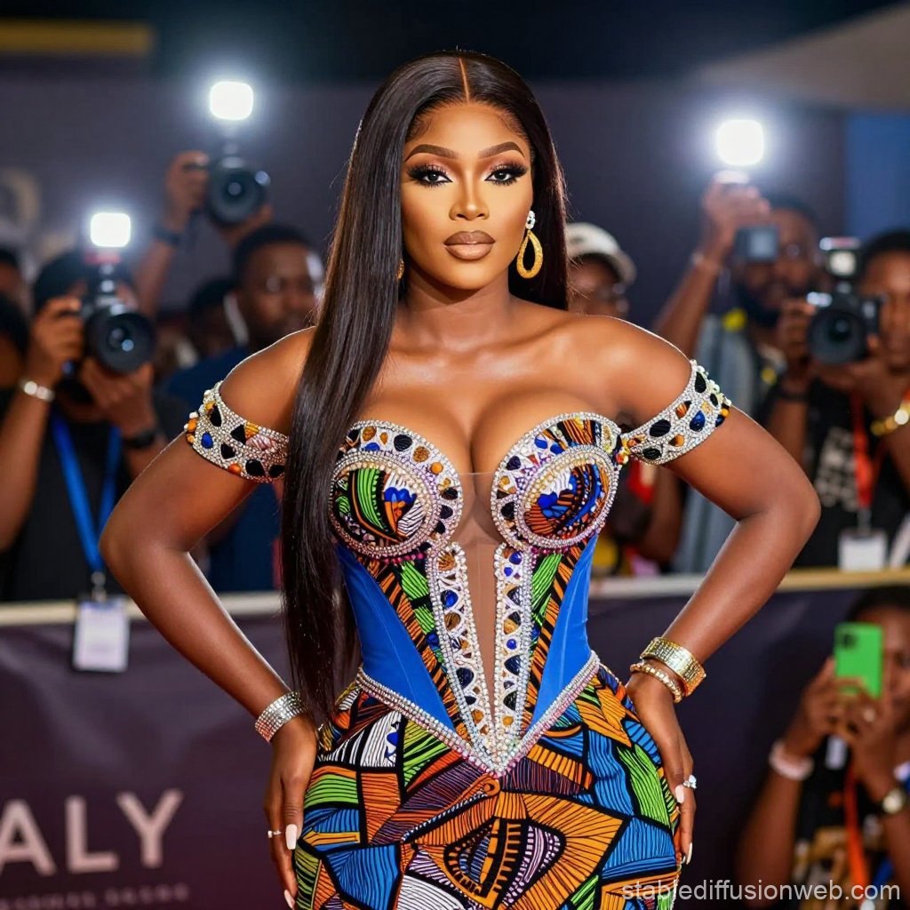 Glamorous Nigerian Influencer in Vibrant Ankara Dress