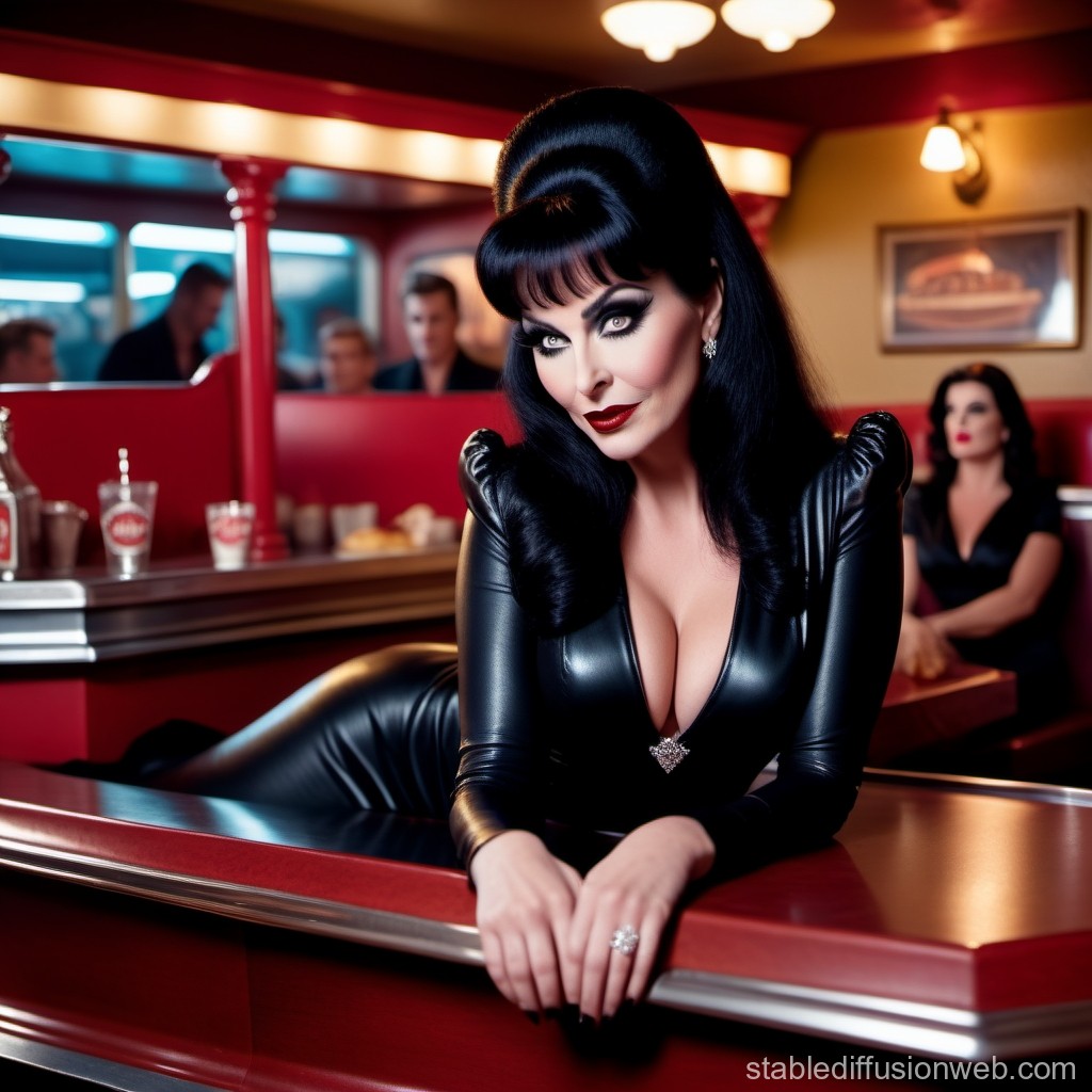 Glamorous Woman in Retro Diner Setting
