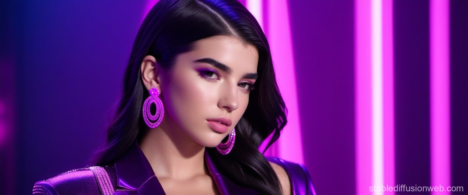 Glamorous Woman with Neon Purple Lighting