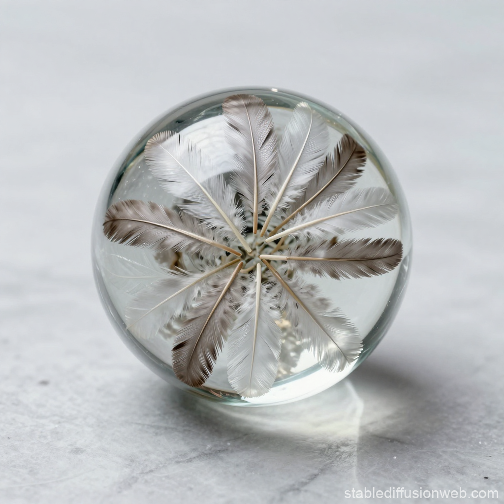 Glass Sphere Encasing Delicate Feathers
