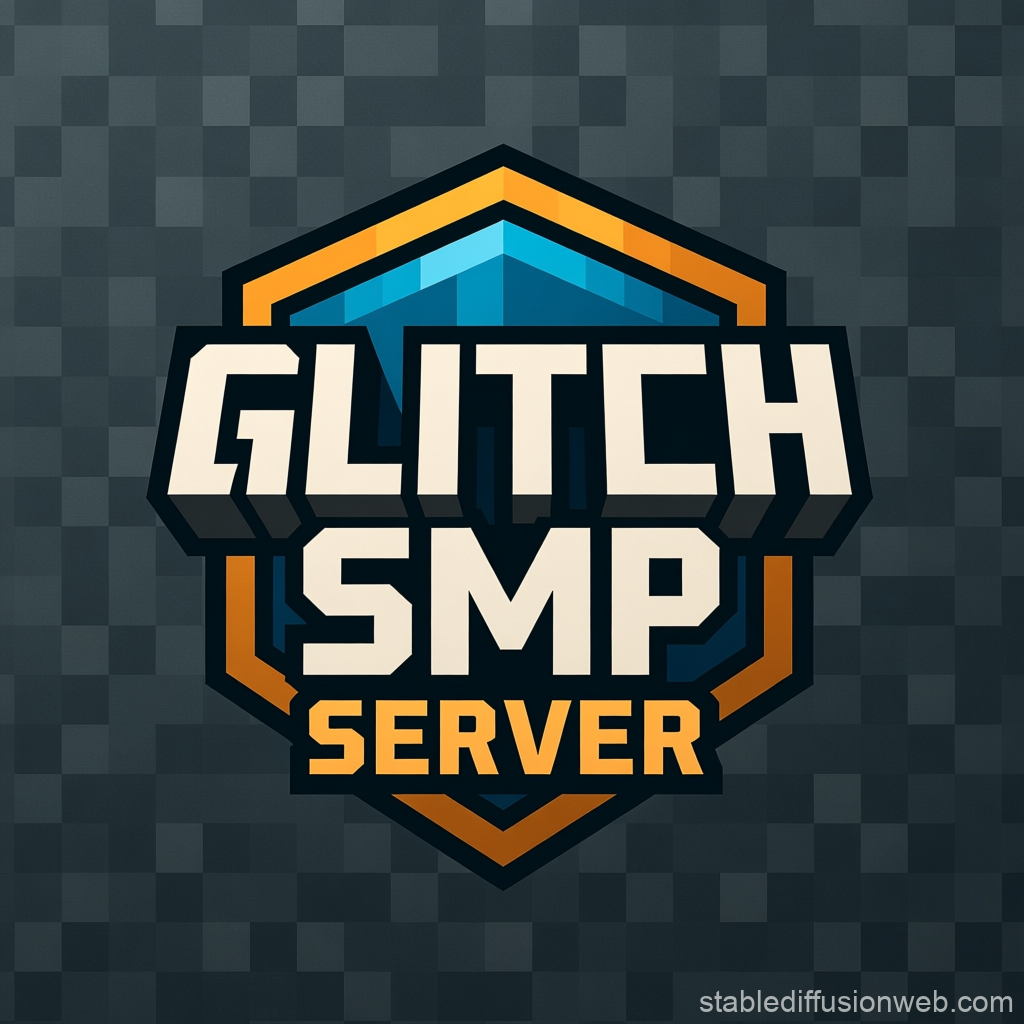 Glitch SMP Server Logo with Pixel Background