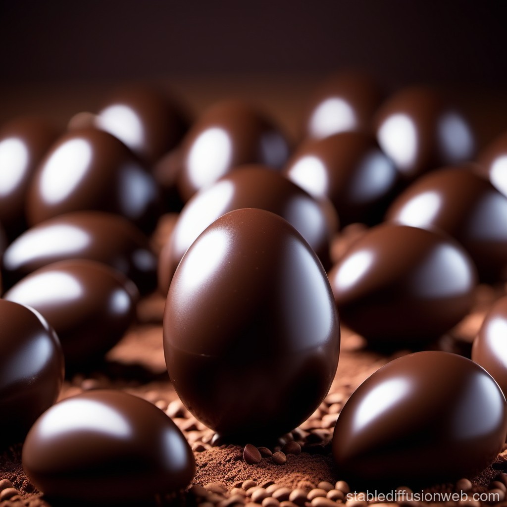 Glossy Chocolate Eggs on Cocoa Powder