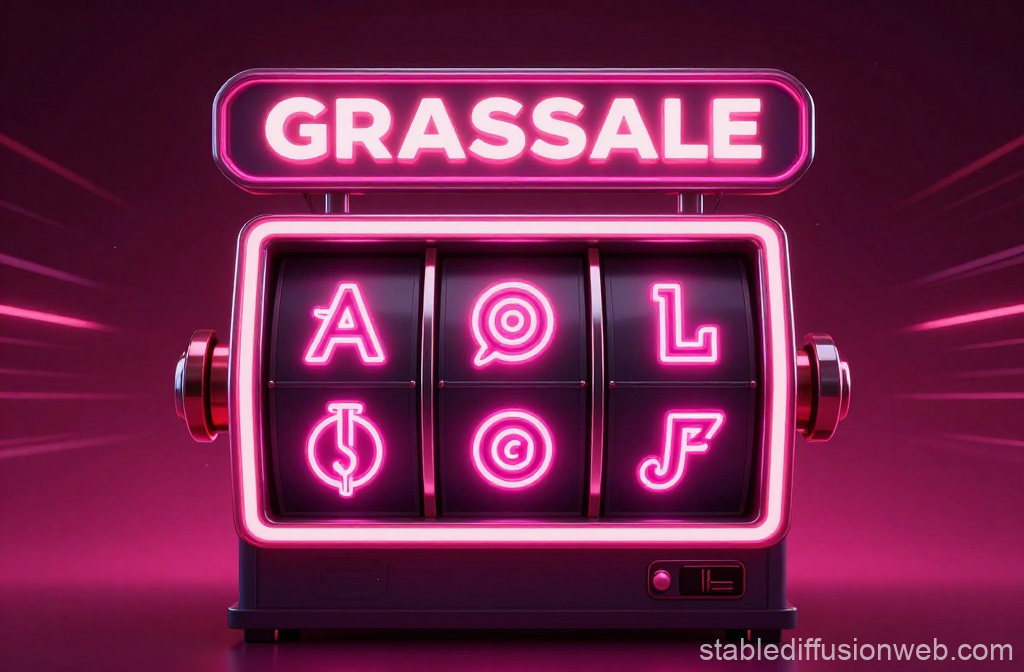 Glossy Neon Slot Machine with 'GRASSALE' Sign
