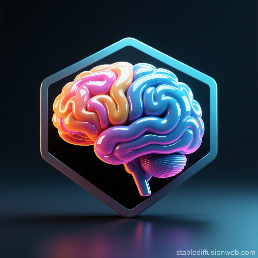 Glossy Plastic Brain Emblem in Hexagonal Frame