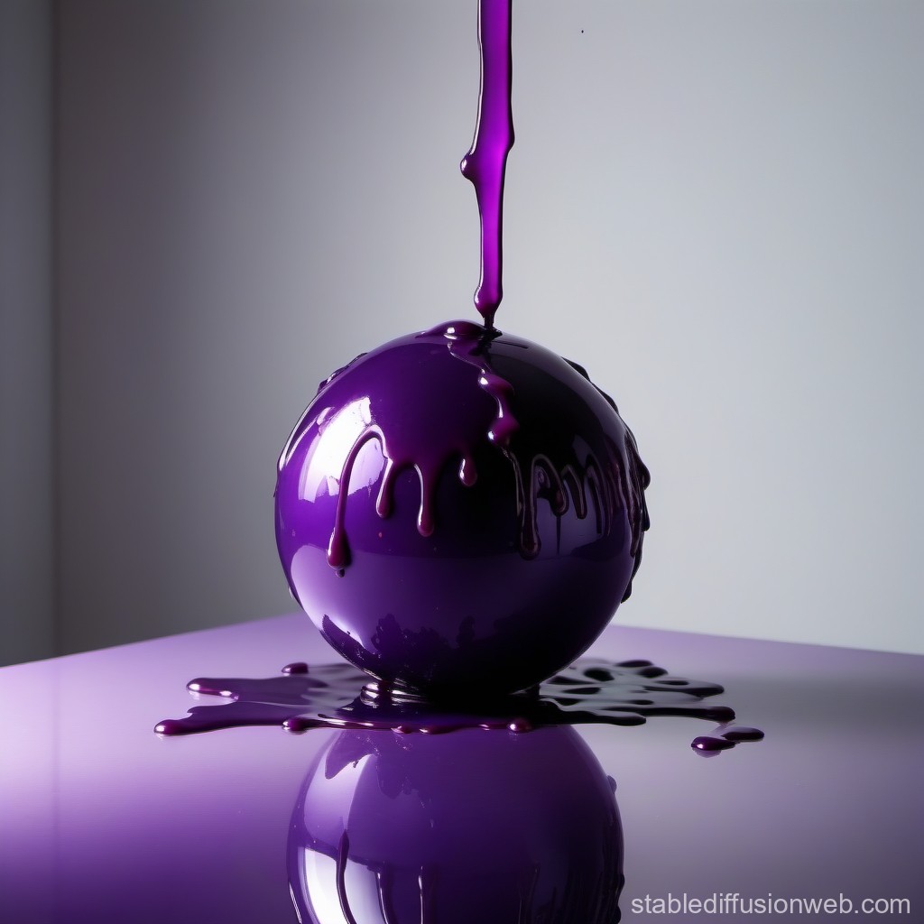 Glossy Purple Sphere with Dripping Paint