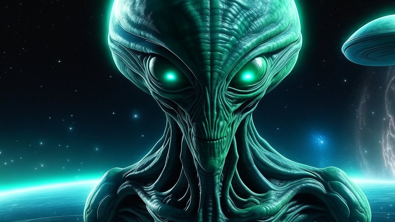 Glowing Alien with Tentacle-like Features in Space