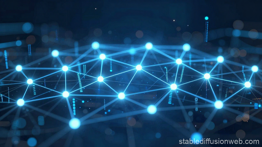 Glowing Blockchain Network Visualization in Blue