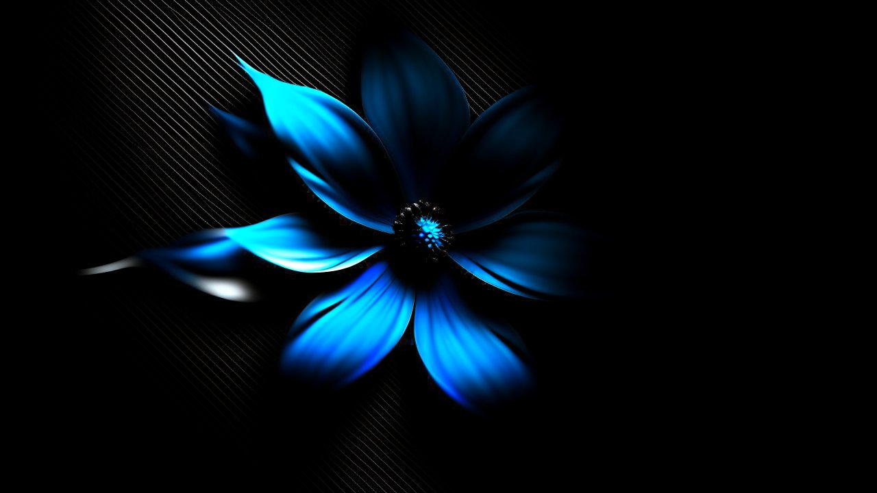 Glowing Blue Flower on Black Background