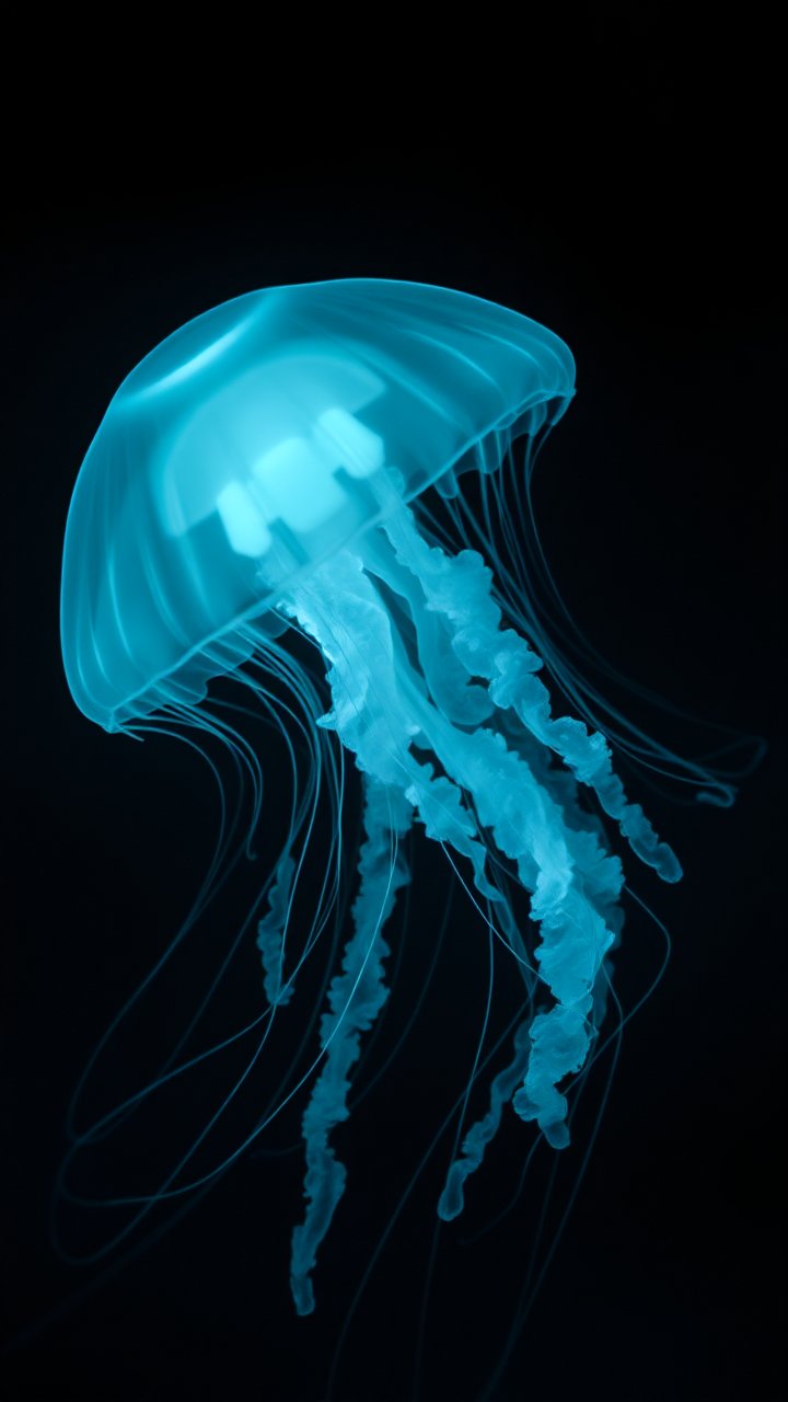 Glowing Blue Jellyfish in Dark Ocean