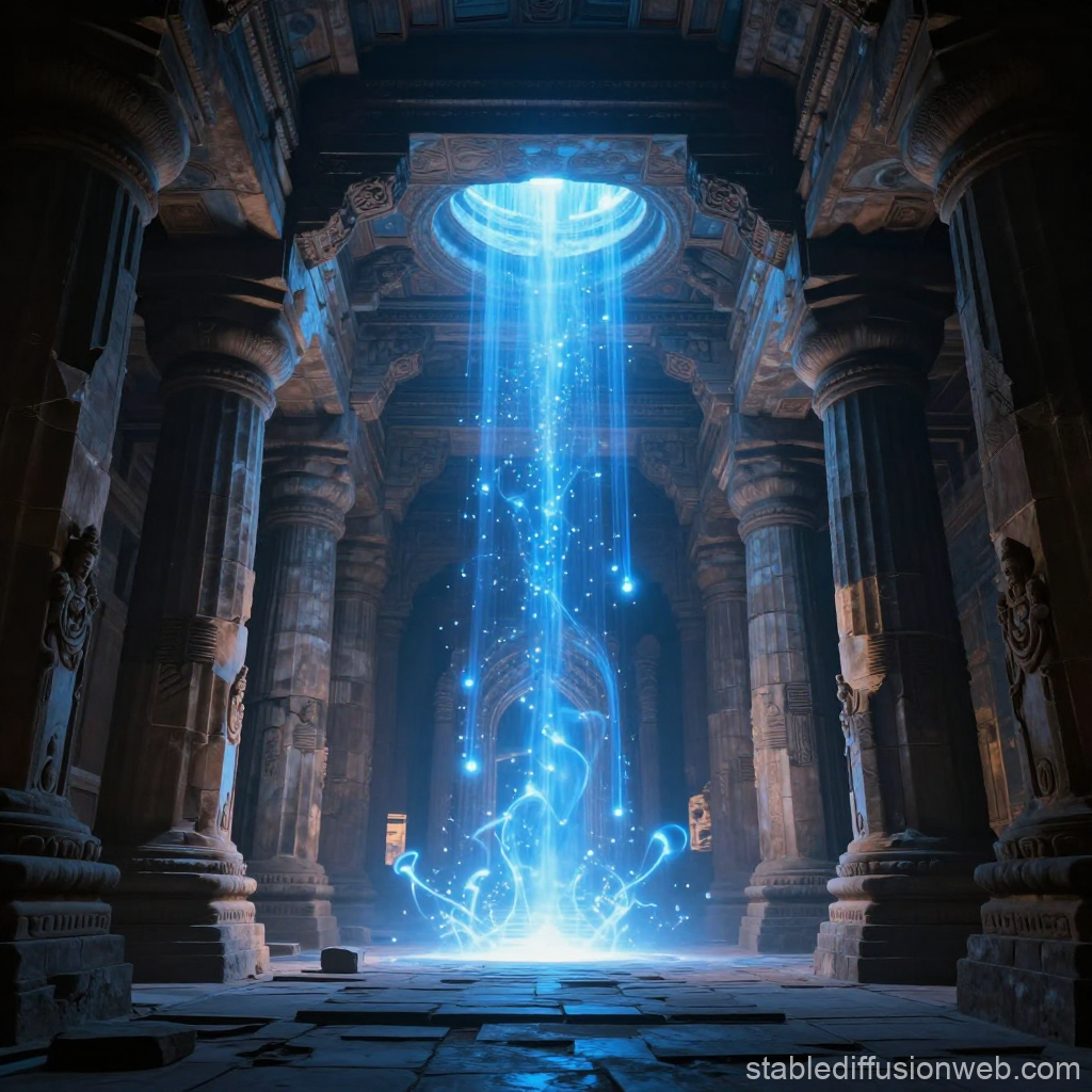 Glowing Blue Portal in Ancient Stone Temple