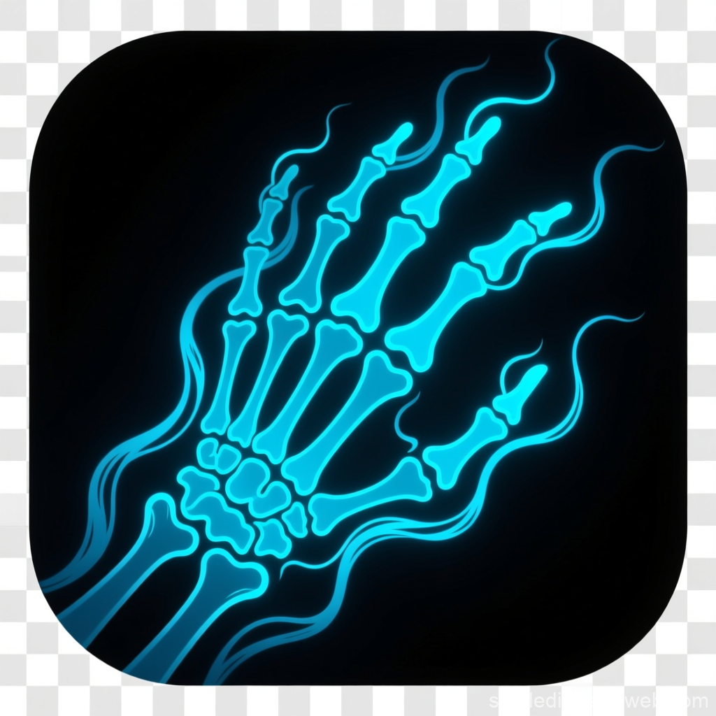 Glowing Blue Skeletal Hand Illustration