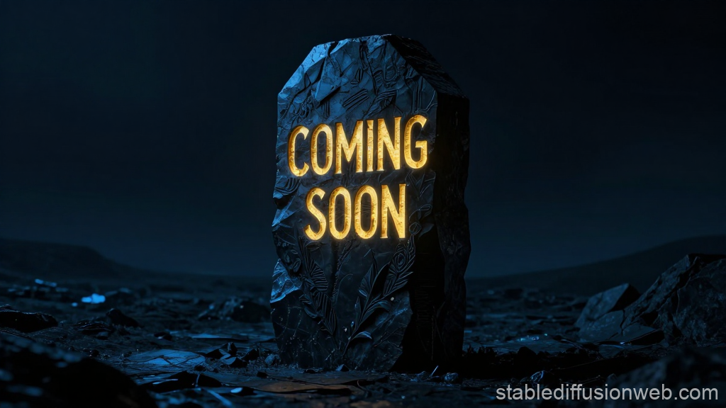 Glowing 'Coming Soon' Black Monolith in Desolate Landscape