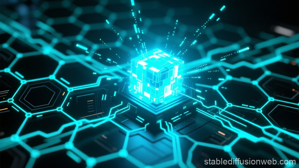 Glowing Data Core on Futuristic Circuit Board